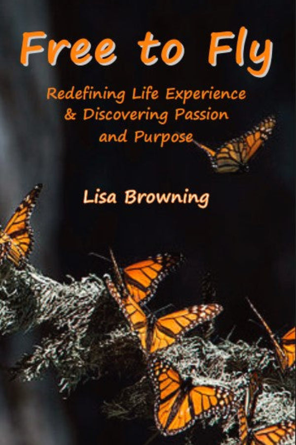 Book cover of 'Free to Fly' with butterflies on a dark background