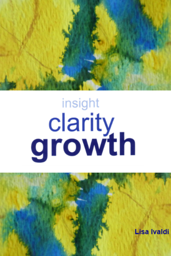 Book cover with abstract design and text 'insight clarity growth Lisa Ivaldi' on a white background