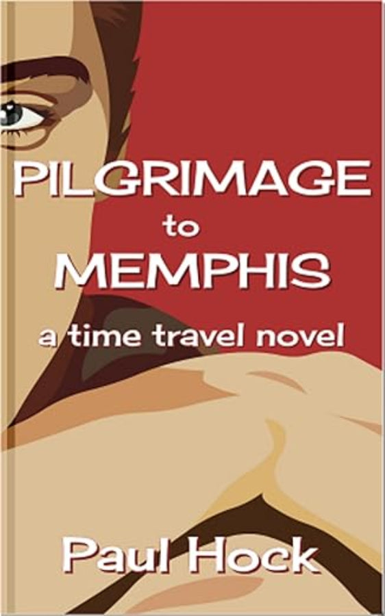 Book cover of 'Pilgrimage to Memphis' by Paul Hock with a stylized face and red background.