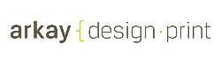 Logo of arkay design print with a black and white color scheme.