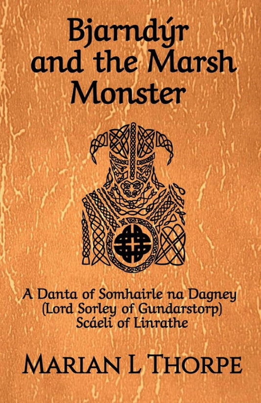 Book cover of 'Bjarndßr and the Marsh Monster' with a decorative illustration and text.