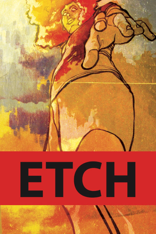 Artistic depiction of a character with 'ETCH' text on a textured background