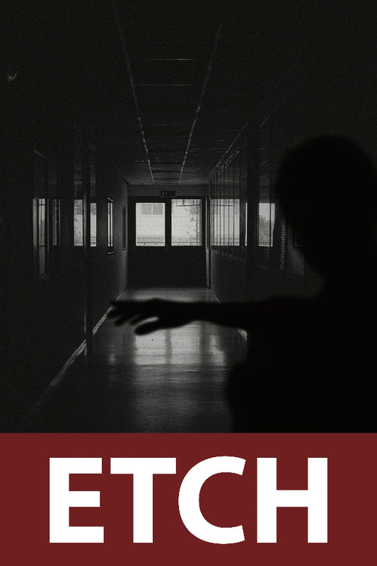 Silhouette of a person reaching out in a dark hallway with 'ETCH' branding at the bottom.