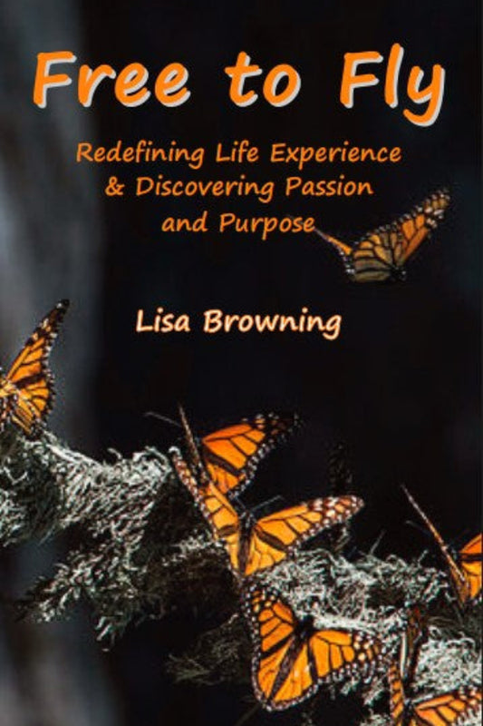 Book cover of 'Free to Fly' with butterflies on a dark background