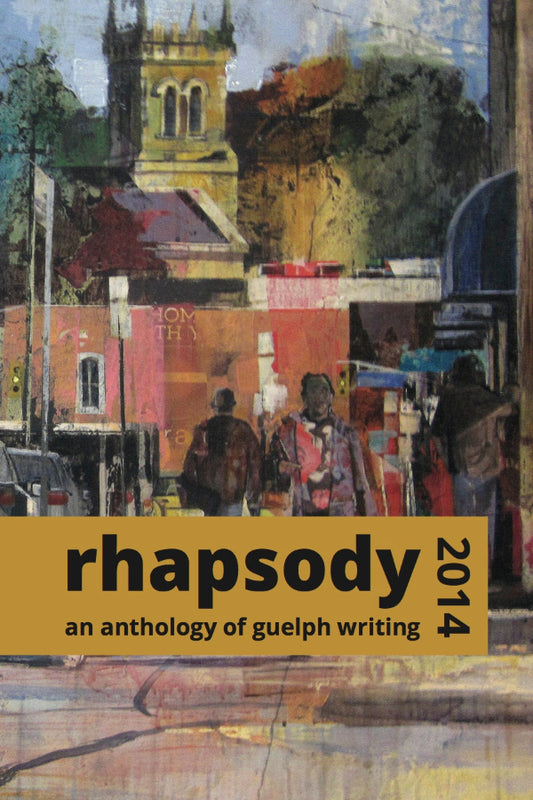 Book cover of 'rhapsody 2014' with artistic depiction of people and buildings.