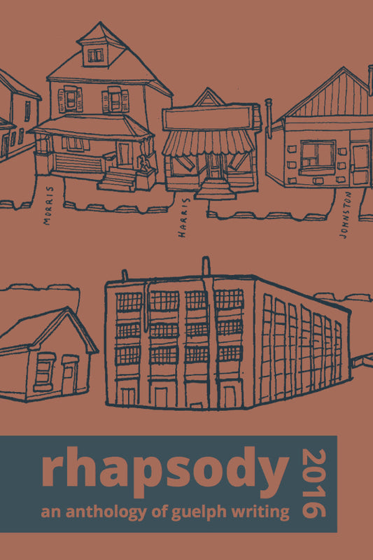 Book cover with architectural illustrations and 'rhapsody 2019' text on a brown background
