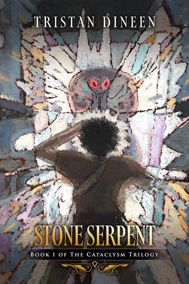 Book cover of 'Stone Serpent' by Tristan Dineen with a stylized illustration of a figure and serpent.