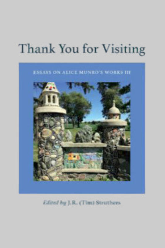 Book cover with stone structures and trees on a blue background