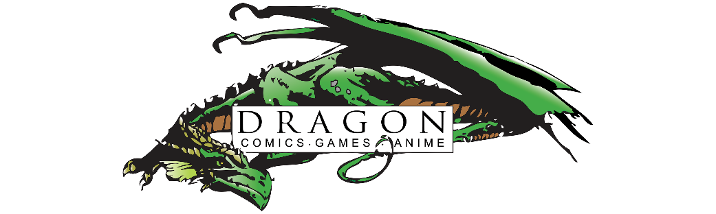 Logo of a green dragon with text 'Dragon Comics, Games, Anime' on a white background