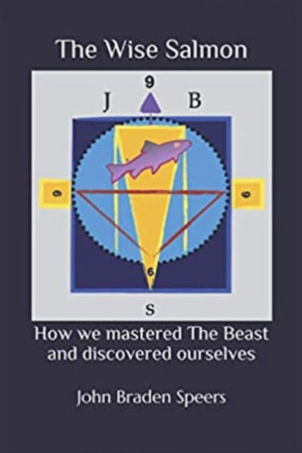 Book cover of 'The Wise Salmon' with a purple salmon and geometric design on a dark background