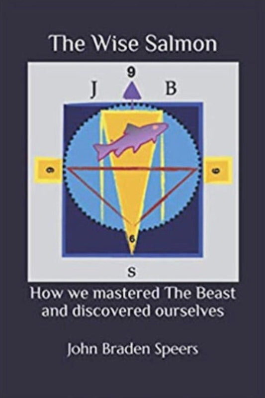 Book cover of 'The Wise Salmon' with a purple salmon and geometric design on a dark background