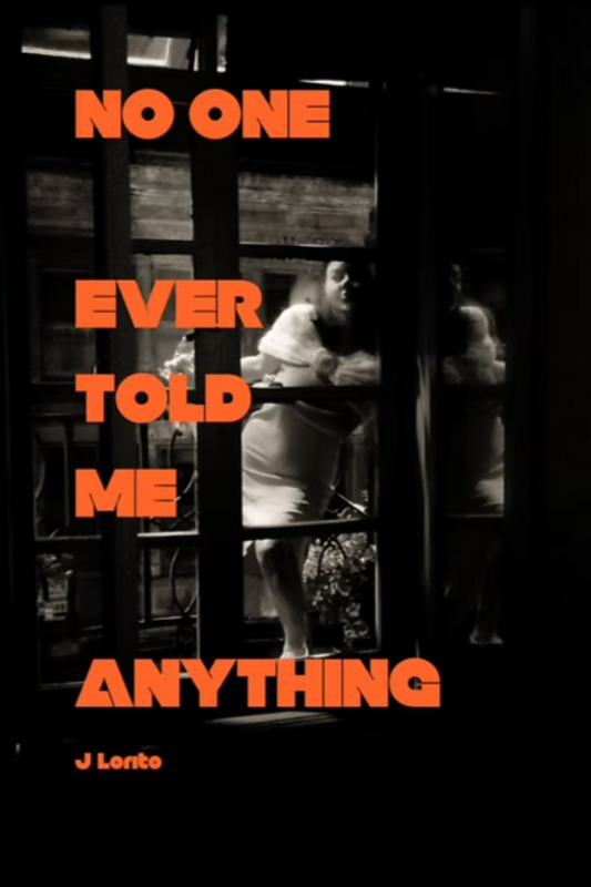 Book cover with text 'No One Ever Told Me Anything' and a black and white photo of people in the background.