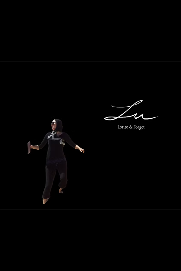 Dancer in a black outfit with 'Lu' and 'Lorette & Forge' text on a black background