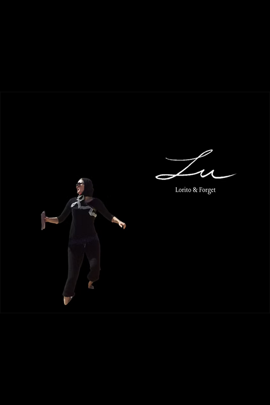 Dancer in a black outfit with 'Lu' and 'Lorette & Forge' text on a black background