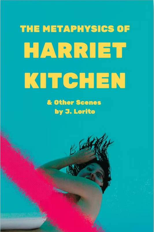 Book cover of 'The Metaphysics of Harriet Kitchen & Other Scenes' with a blue background and yellow text.