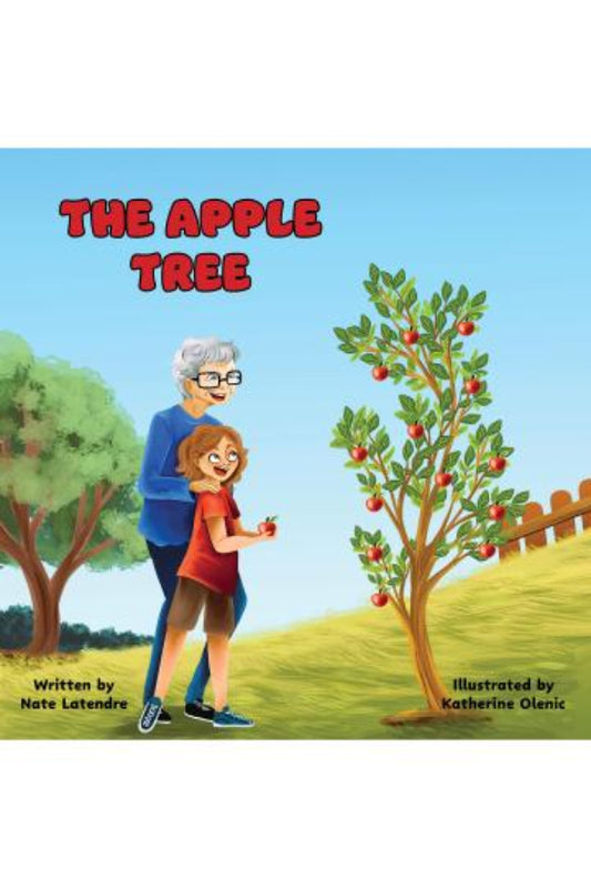 Book cover of 'The Apple Tree' with a cartoon illustration of an older couple and an apple tree.